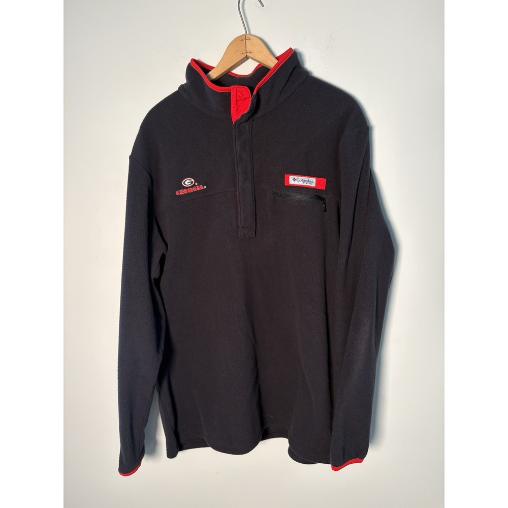 Columbia PFG Georgia Bulldogs Fleece Pullover Mens L Black Red Snap T Harborside